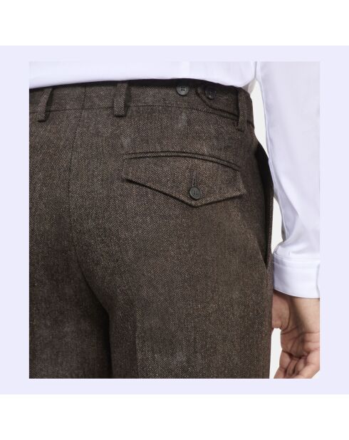 Pantalon de costume en laine mélangée marron