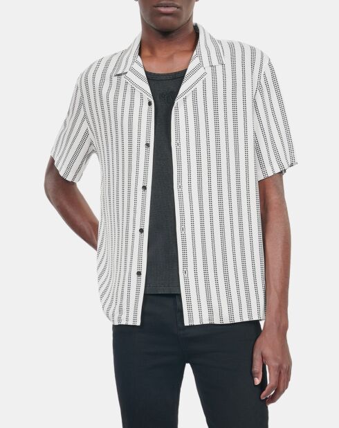 Chemise manches courtes imprimé pied de poule écru/noir