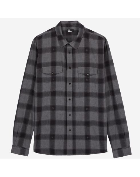 Chemise à carreaux avec têtes de mort noire et grise