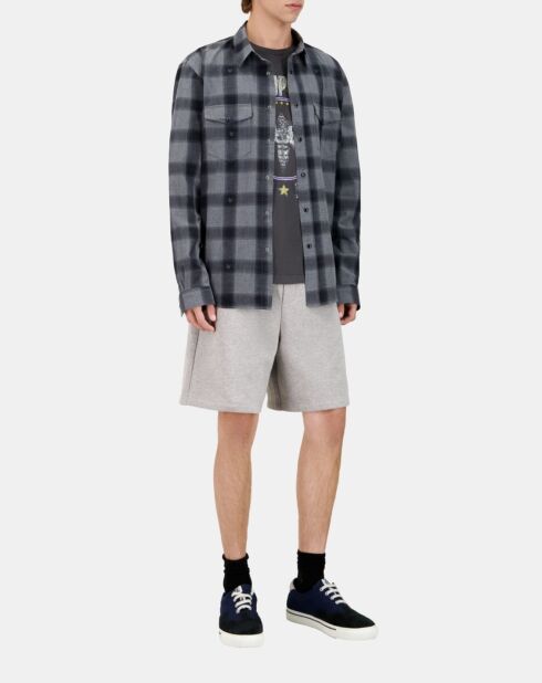 Chemise à carreaux avec têtes de mort noire et grise