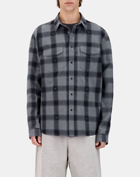 Chemise à carreaux avec têtes de mort noire et grise