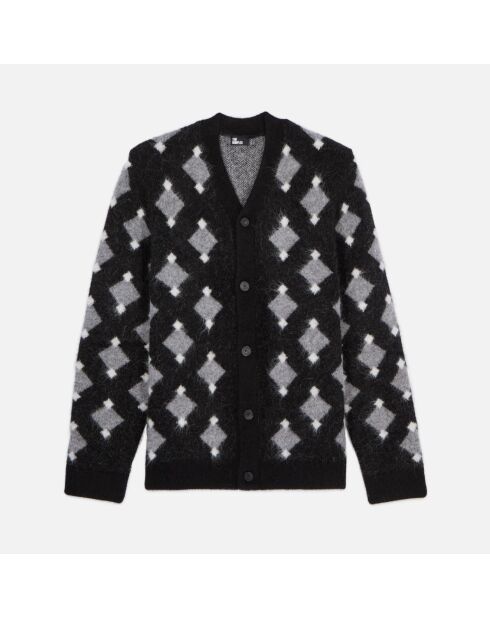 Cardigan à losanges noir et gris et blanc
