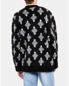 Cardigan à losanges noir et gris et blanc