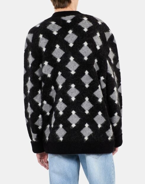 Cardigan à losanges noir et gris et blanc