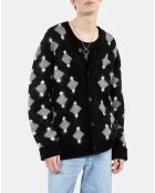 Cardigan à losanges noir et gris et blanc