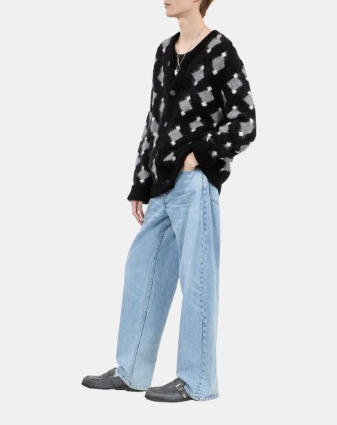 Cardigan à losanges noir et gris et blanc