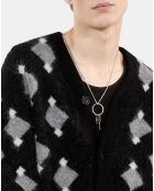 Cardigan à losanges noir et gris et blanc