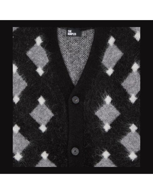 Cardigan à losanges noir et gris et blanc