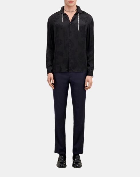 Chemise jacquard à fleurs noire