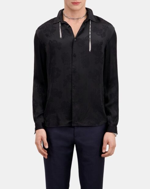 Chemise jacquard à fleurs noire
