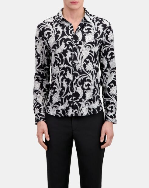 Chemise fleurie noire et blanche