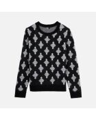 Pull à losanges en laine et alpaga noir et gris et blanc