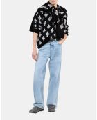 Pull à losanges en laine et alpaga noir et gris et blanc