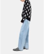 Pull à losanges en laine et alpaga noir et gris et blanc