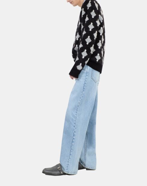 Pull à losanges en laine et alpaga noir et gris et blanc