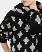 Pull à losanges en laine et alpaga noir et gris et blanc