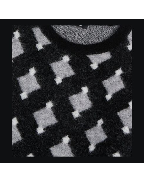 Pull à losanges en laine et alpaga noir et gris et blanc