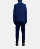 Pull en laine torsadée avec zip bleu