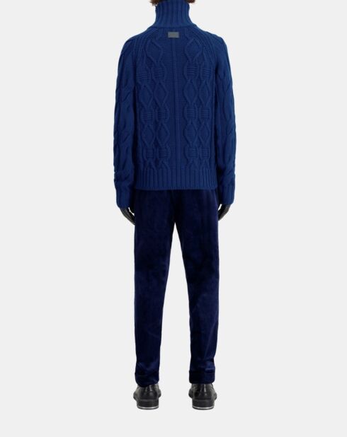 Pull en laine torsadée avec zip bleu