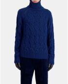 Pull en laine torsadée avec zip bleu