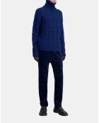 Pull en laine torsadée avec zip bleu