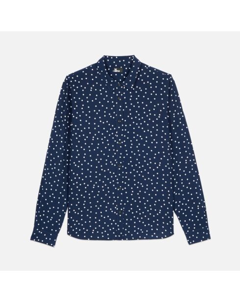 Chemise imprimée à pois bleu marine et écru