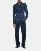 Chemise imprimée à pois bleu marine et écru