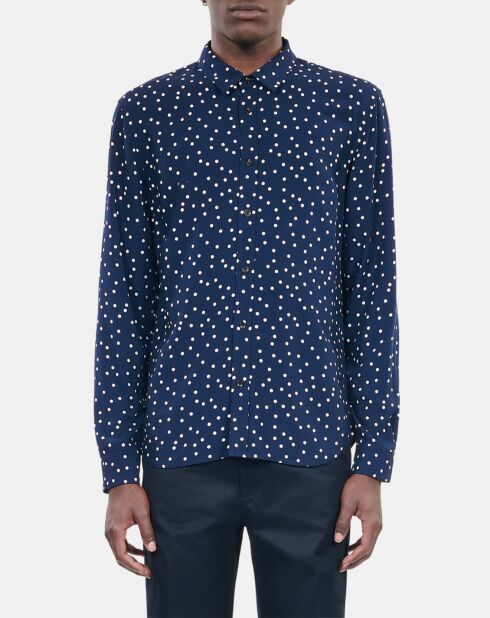 Chemise imprimée à pois bleu marine et écru