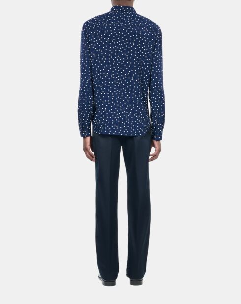 Chemise imprimée à pois bleu marine et écru