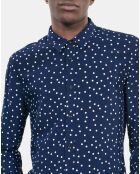 Chemise imprimée à pois bleu marine et écru