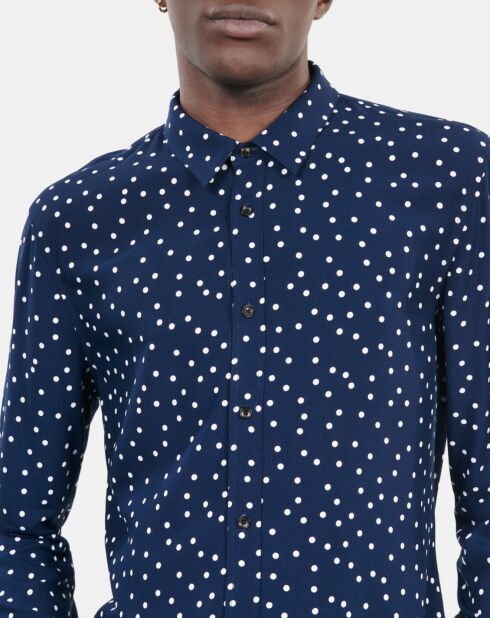 Chemise imprimée à pois bleu marine et écru