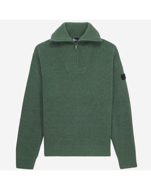 Pull en laine mélangée avec zip vert forêt