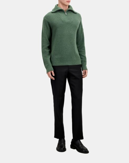 Pull en laine mélangée avec zip vert forêt