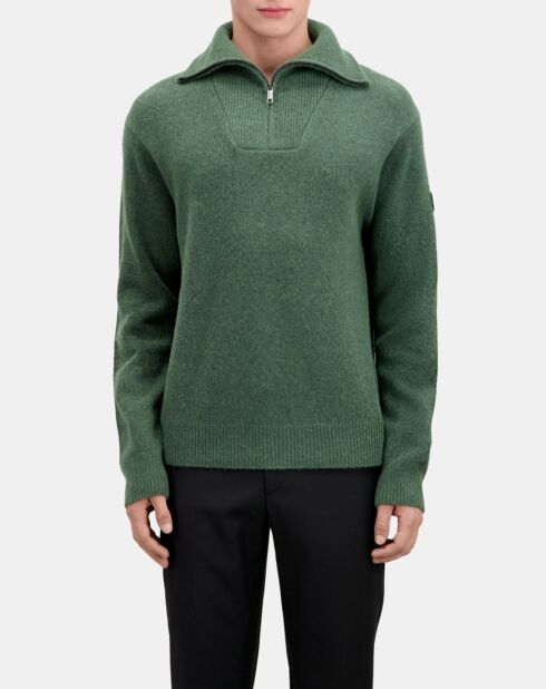 Pull en laine mélangée avec zip vert forêt