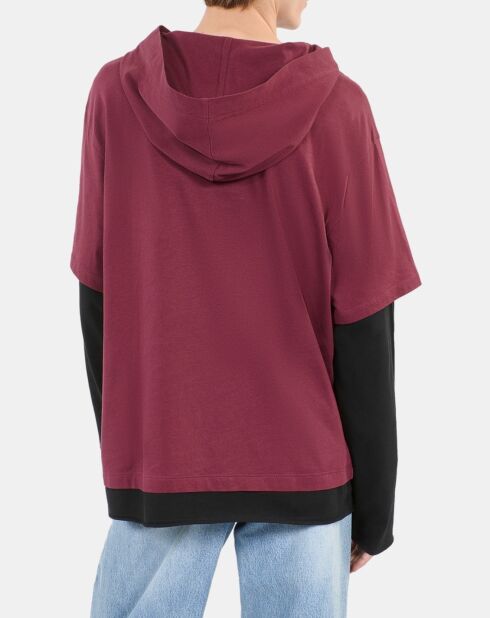 T-shirt manches longues à capuche bordeaux
