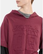 T-shirt manches longues à capuche bordeaux