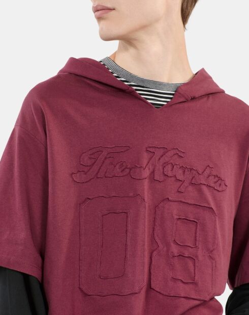 T-shirt manches longues à capuche bordeaux