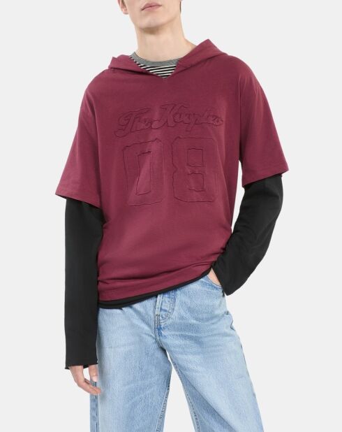T-shirt manches longues à capuche bordeaux