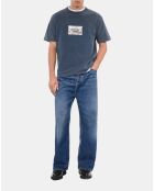 T-shirt à sérigraphie bleu carbone