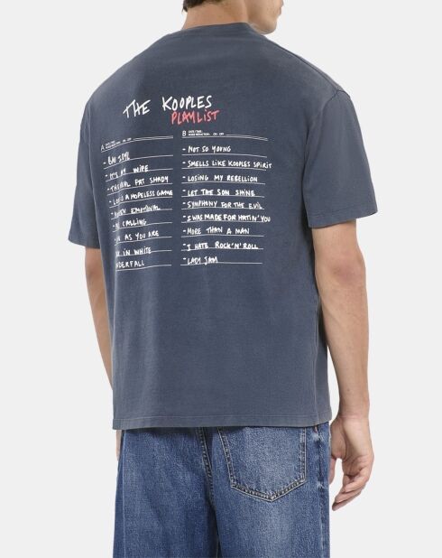 T-shirt à sérigraphie bleu carbone