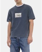 T-shirt à sérigraphie bleu carbone