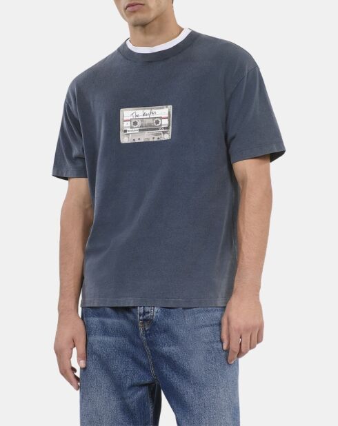 T-shirt à sérigraphie bleu carbone