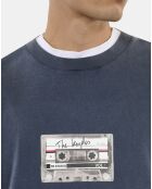 T-shirt à sérigraphie bleu carbone