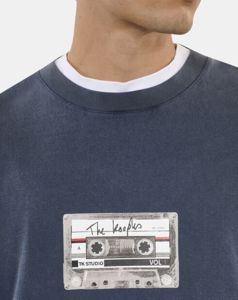 T-shirt à sérigraphie bleu carbone