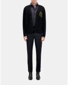 Cardigan en laine côtelée mélangée noir