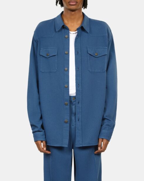 Chemise en lin et coton bleu marine moyen