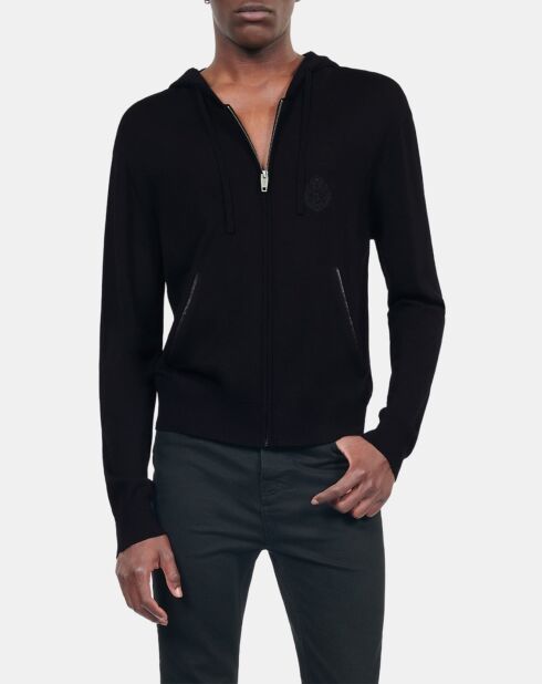 Cardigan à capuche en laine noir