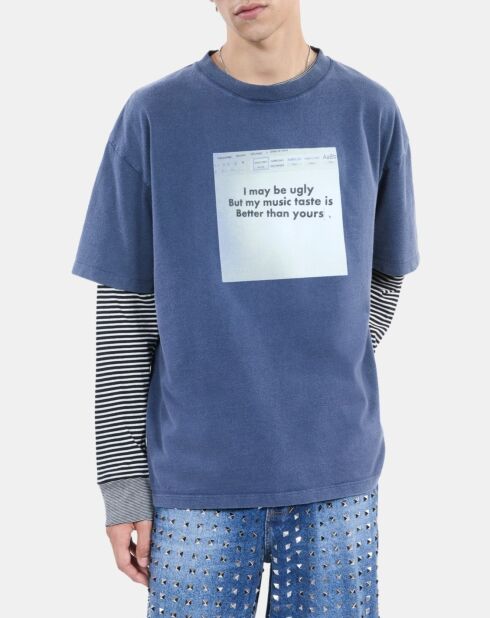 T-shirt à sérigraphie bleu