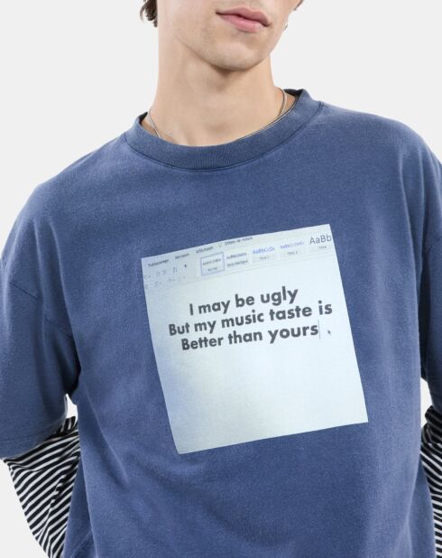 T-shirt à sérigraphie bleu