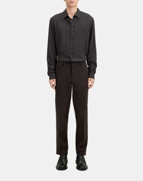 Pantalon de costume pied de poule en laine marron, noir